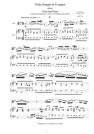 Bach CPE Viola Sonata H564 score pdf