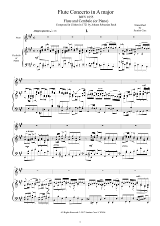 Bach Flute Concerto BWV1055 score and part