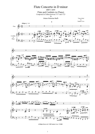 Bach Flute Concerto BWV1059 score and part