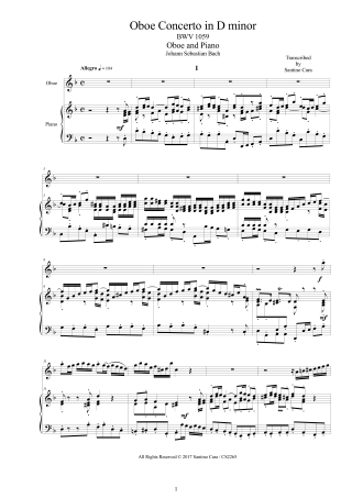 Bach Score Oboe Piano BWV1059