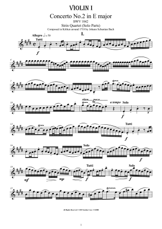 Bach Concerto BWV1042 for String Quartet pdf parts