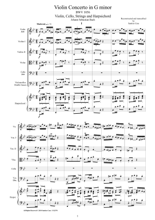 Bach Concerto BWV1054 score Violin and Orchestra