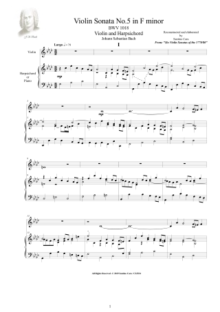 Bach Sonata Score Violin and Piano BWV1018