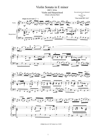 Bach Sonata Score Violin and Piano BWV1034r