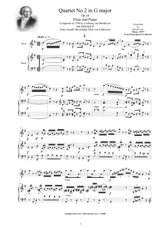 Beethoven Quartet No2 score flute and  piano