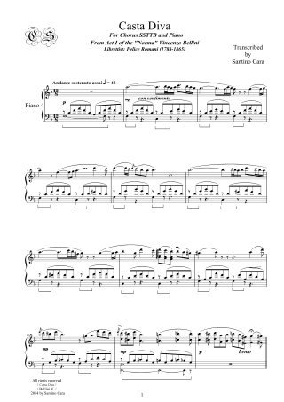 Score Casta Diva Choir Soprano Piano