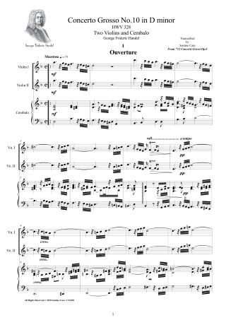 Handel Concerto No10 Score Two Violins and Harpsichord