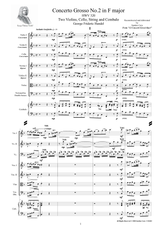 Handel Concerto No2 Score Two Violins and Orchestra