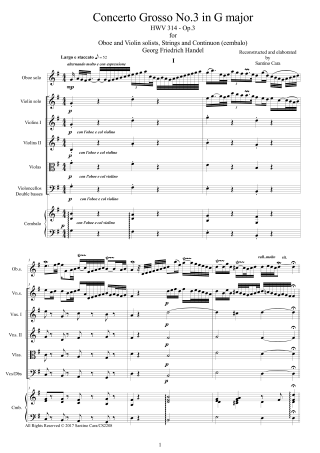 Handel Concerto Grosso HWV314 score parts pdf