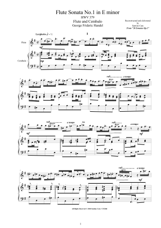 Flute Scores by Handel