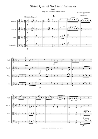 Haydn String Quartet No2 Op1 score and parts