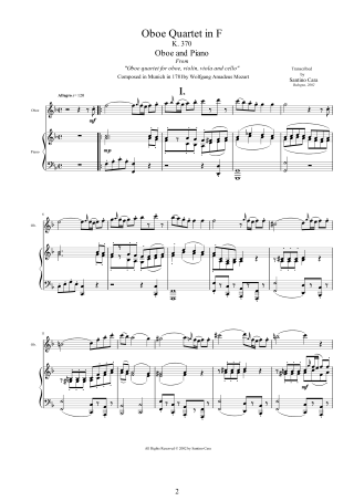 Mozart score pdf Quartet K370 for Oboe and Piano