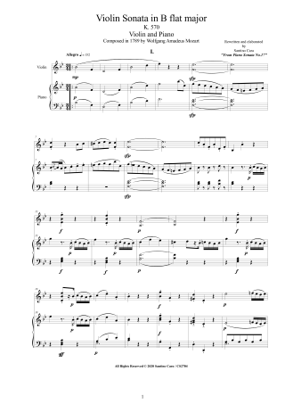 Mozart Sonata K570 Score Violin and Piano