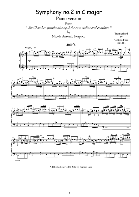 Porpora Symphony No2 Piano Score