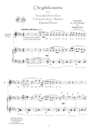Score Puccini Che gelida manina