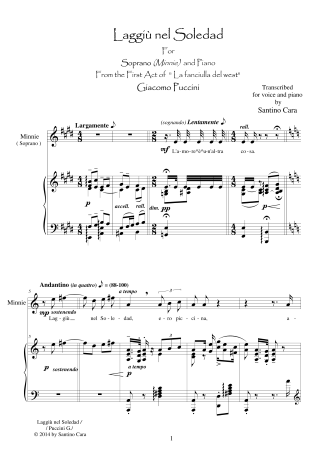 Score Puccini Laggiù nel Soledad 