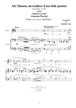 Score Puccini Ah Manon