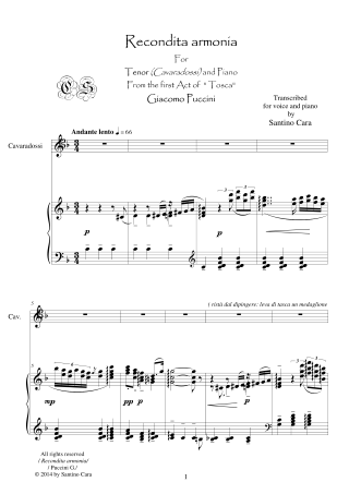 Score Puccini Recondita Armonia