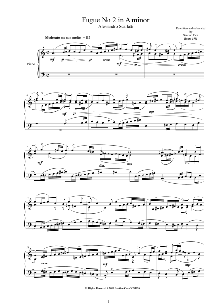 Scarlatti Score Fugue No2 for Harpsichord