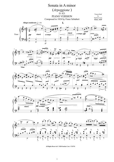 Schubert Arpeggione Sonata Piano Score