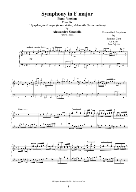 Stradella Symphony F major Piano Score