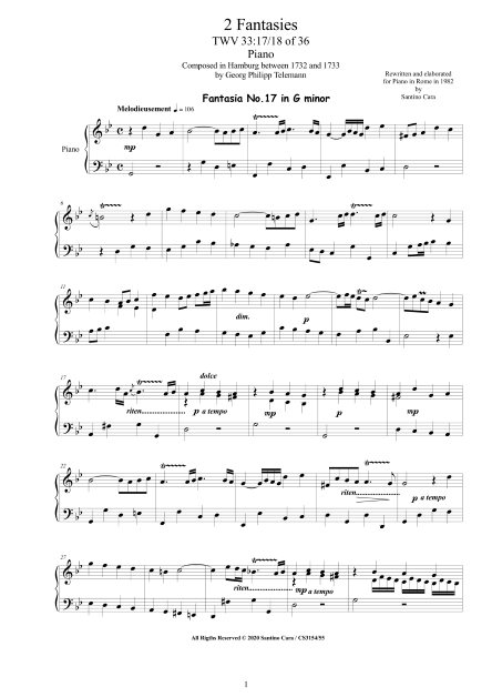 Telemann Fantasies 17-18 Piano Score