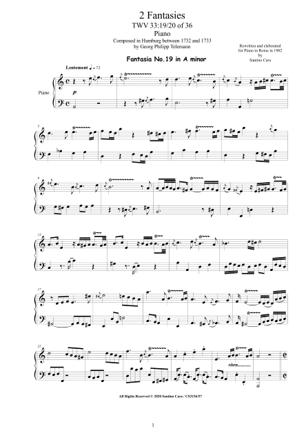 Telemann Fantasies 19-20 Piano Score
