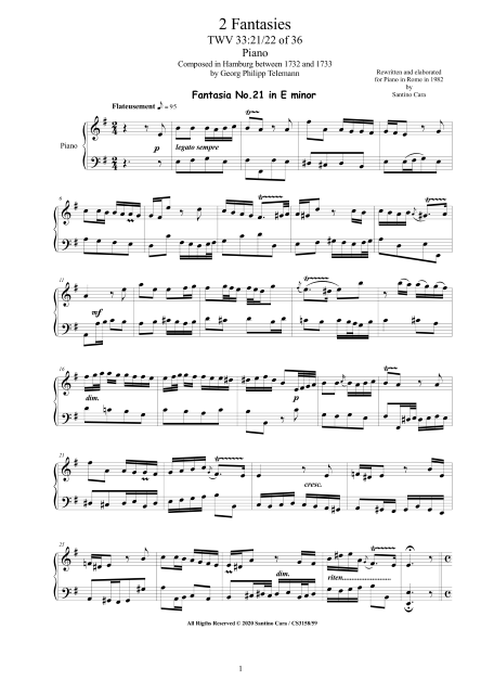 Telemann Fantasies 21-22 Piano Score