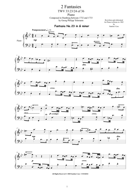 Telemann Fantasies 23-24 Piano Score