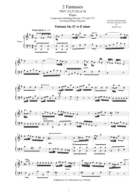 Telemann Fantasies 27-28 Piano Score