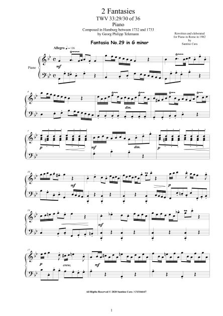 Telemann Fantasies 29-30 Piano Score