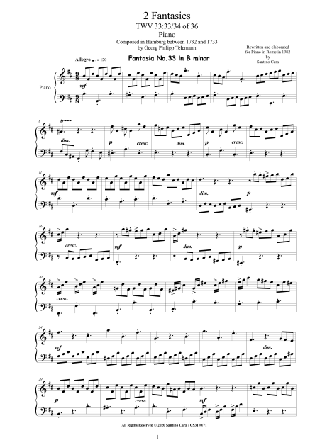 Telemann Fantasies 33-34 Piano Score