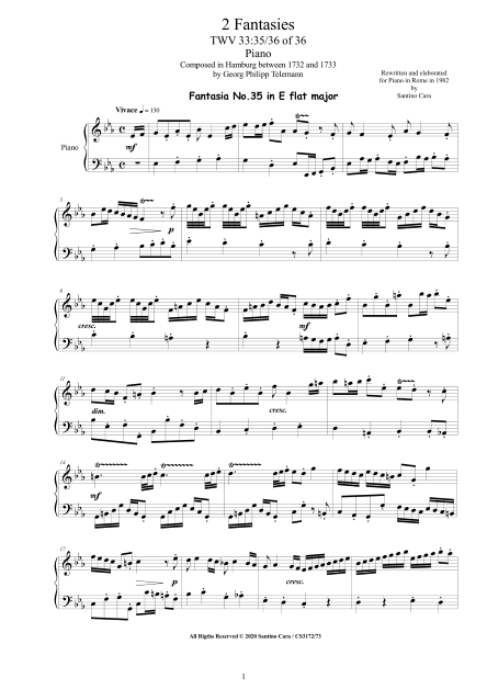 Telemann Fantasies 35-36 Piano Score