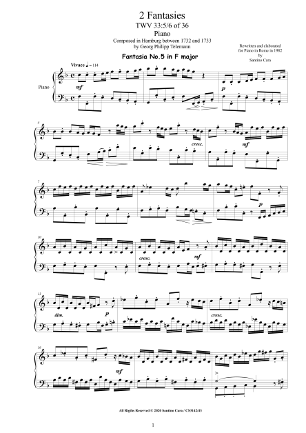 Telemann Fantasies 5-6 Piano Score