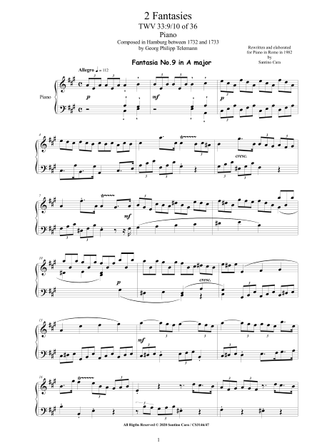 Telemann Fantasies 9-10 Piano Score