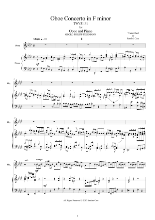 Telemann Score Oboe Concerto TWV51F1
