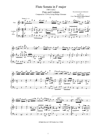 Telemann Sonata TWV41-F2 Score Flute and Harpsichord