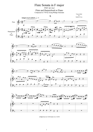 Telemann Sonata TWV42-Es3 Score Flute and Harpsichord