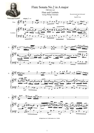 Telemann Sonata TWV41-A3 Score Flute and Harpsichord