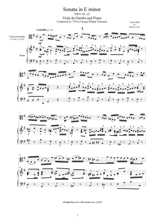 Telemann Viola SonataTWV41-e5 score pdf
