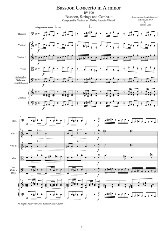 Vivaldi Concerto RV500 score pdf Bassoon and Orchestra