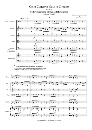 Vivaldi Concerto RV400 score cello and orchestra