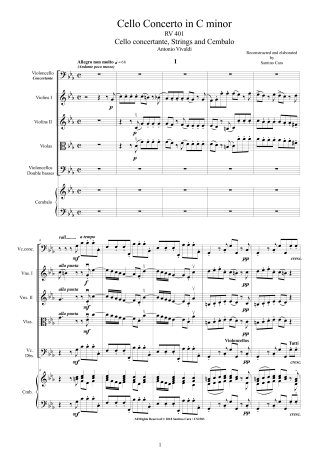Vivaldi Concerto RV401 score cello and orchestra