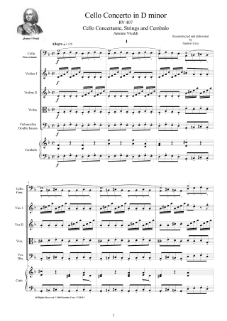 Vivaldi Concerto RV407 score cello and orchestra
