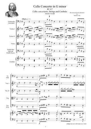 Vivaldi Concerto RV417 score cello and orchestra