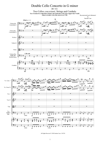 Vivaldi Double Concerto RV531 score two cellos and orchestra