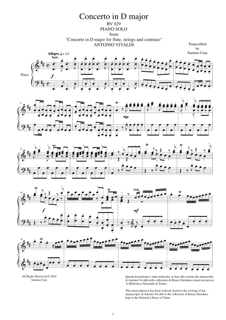 Vivaldi Concerto RV429 Piano Score