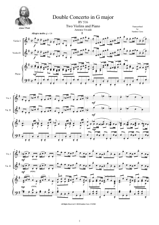 Vivaldi Concerto RV516 Score pdf two violins and piano