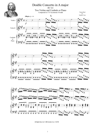 Vivaldi Concerto RV521 Score pdf two violins and piano