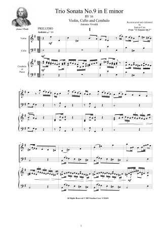 Vivaldi Trio Sonata RV16 score pdf violin cello and piano